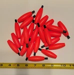 24 Fishing Floats, 2" Bright Red Cigar Shape Styrofoam, Plastic Peg With Hole. Fixed Price $10.77.