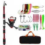Fishing Rod Set Telescopic Pole Spinning Reel Baits Hooks Complete Travel. Fixed Price $22.54.