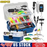 400PCS Fishing Lure Tackle Box Kit For Fresh Saltwater Set With Large 3LAYER. Fixed Price $38.99.