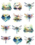 Watercolor Dragonflies- Ceramic Decals- Enamel Glass DECAL-77117. Fixed Price $10.00.