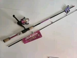Shakespeare Amphibian Spinning Rod Reel Combo Pink 5 2PC Med 6-12LB. Fixed Price $44.75.