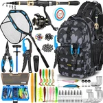 Plusinno Fishing Gear- And Reel Black Backpack Tools With Rod&net. Fixed Price $133.99.