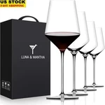 Hand Blown Crystal Red Wine Glasses 4 Count Pure Titanium Long Stem Elegant Gift. Fixed Price $40.66.