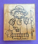 Dots Rubber Stamp Wood Mount Lil Fisherman Q207 Fishing Pole Country Overalls. Fixed Price $11.87.