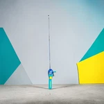 Vtg Shakespeare 90S Kid Casters Youth Fishing Pole Rod & Reel Combo Blue Teal. Fixed Price $30.00.