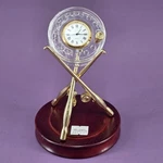 24% Crystal Fishing Reel Desk Clock W/brass Poles Stand & Wood Base. Fixed Price $14.89.