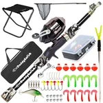 Daddygofish Kids Fishing Pole - Rod Reel Combo 4FT, Black (complete Set). Fixed Price $61.55.