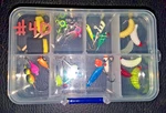 #4D 20 Ice Fishing Jigs Assorted Free Box & Bobbers Some Glow!!. Fixed Price $7.20.