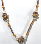 Vintage Clam Shell Light Wood Bead Silver Tone Spring Clasp Necklace. Fixed Price $16.49.