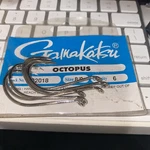 Gamakatsu Octopus Hook #8/0 Barbed Needle Point,ringed Eye Nickel 6/PACK 02018. Fixed Price $5.00.